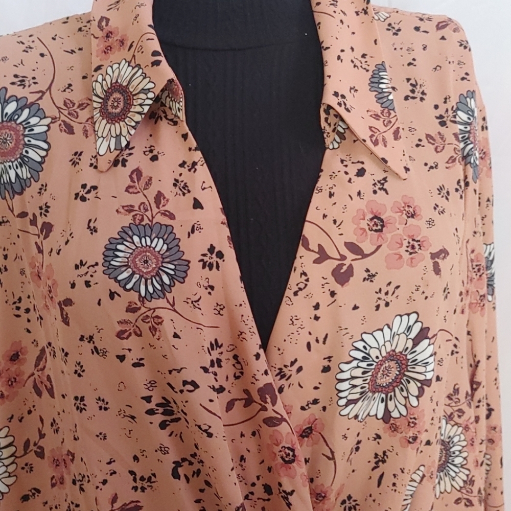 MTL 1980 Womens Sz 5X Floral Print Faux Wrap Bust Midi Dress Career Comfy Flow. - Picture 2 of 13